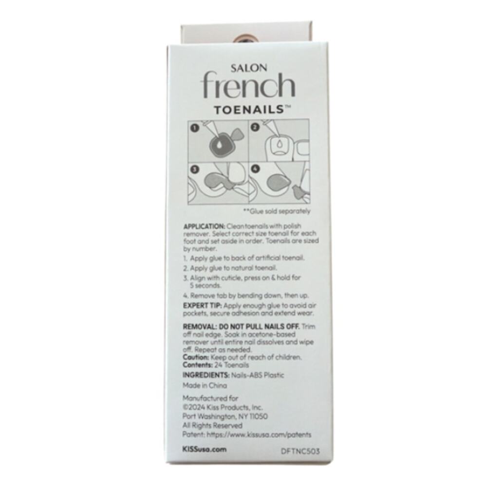 KISS Salon French Toenails – Short Squoval – 24ct + Glue - Picture 2 of 4